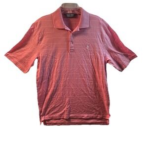 Polo Golf Ralph Lauren Mens Shirt M Pink White Stripe PIMA Cotton FLAW READ